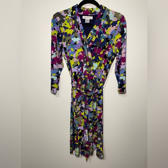 Liz Claiborne colorful patches v neck day dress size us 6 - Picture 1 of 8